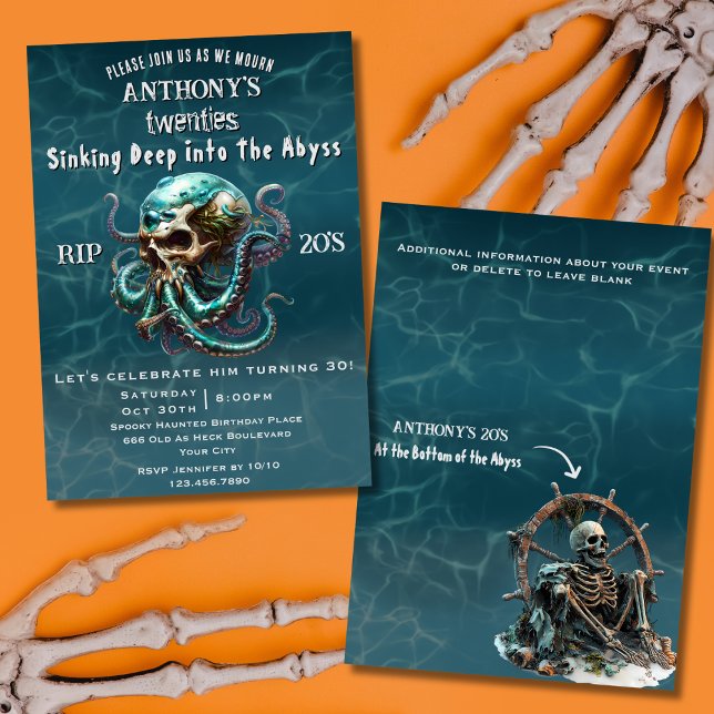 Death to My Youth Skull Kraken 30th Birthday Party Invitation (Creator Uploaded)