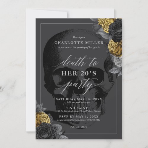 Death to Your 20s Party Invitation Black and Gold