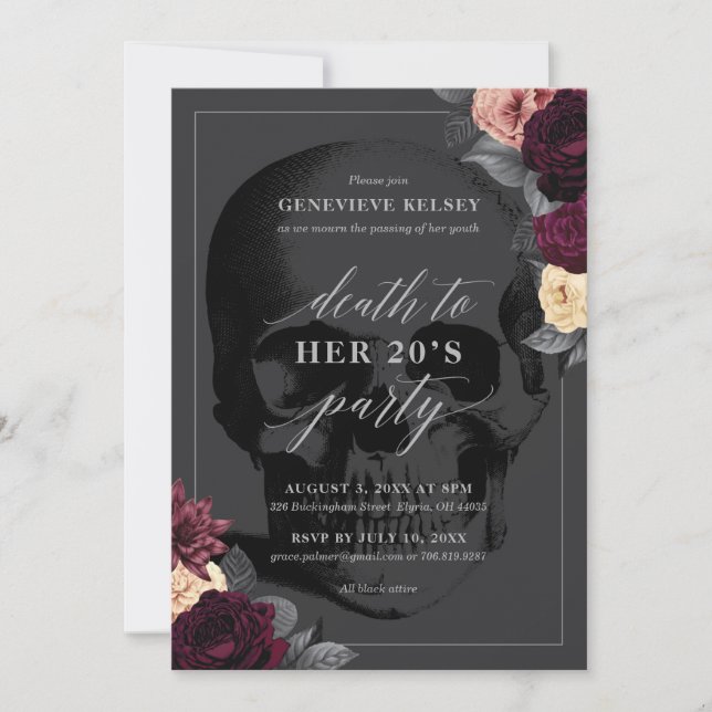 Death to Your 20's Party Invitation with Flowers (Front)