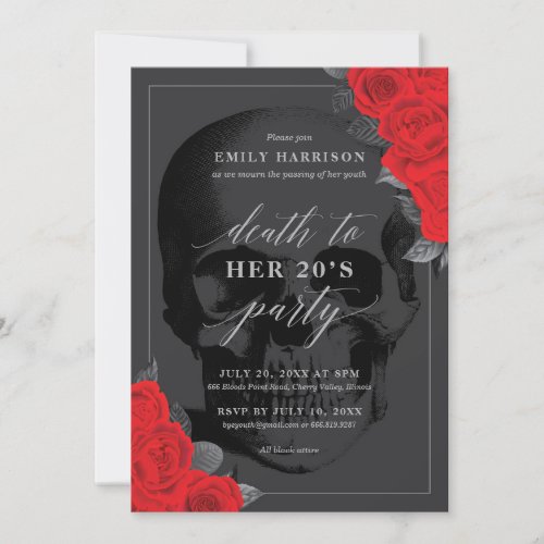 Death to Your 20s Party Invitation with Red Roses