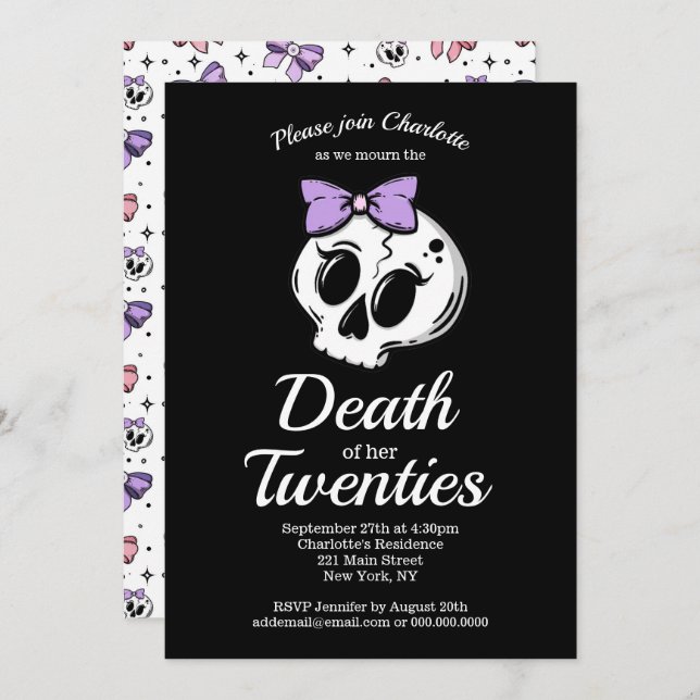 Death Twenties Coquette Aesthetic Bow 30 Birthday Invitation (Front/Back)