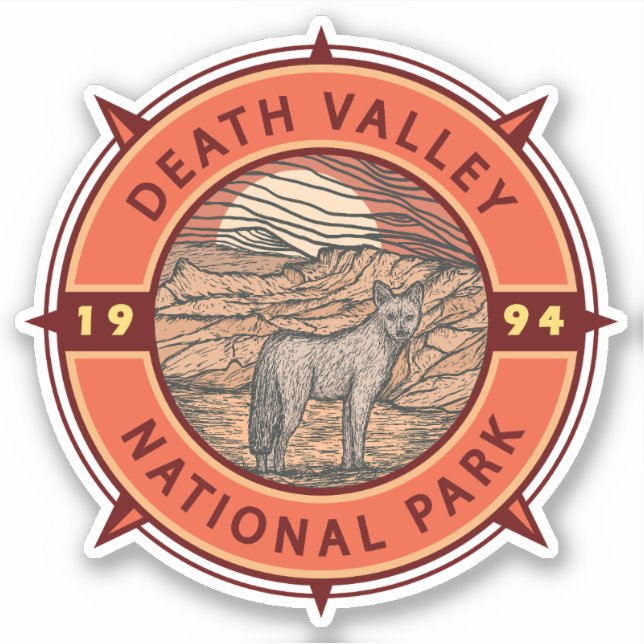 Death Valley National Park Coyote Retro Compass  Sticker (Front)