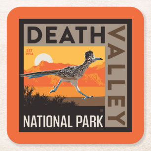 Death Valley National Park Roadrunner Square Paper Coaster