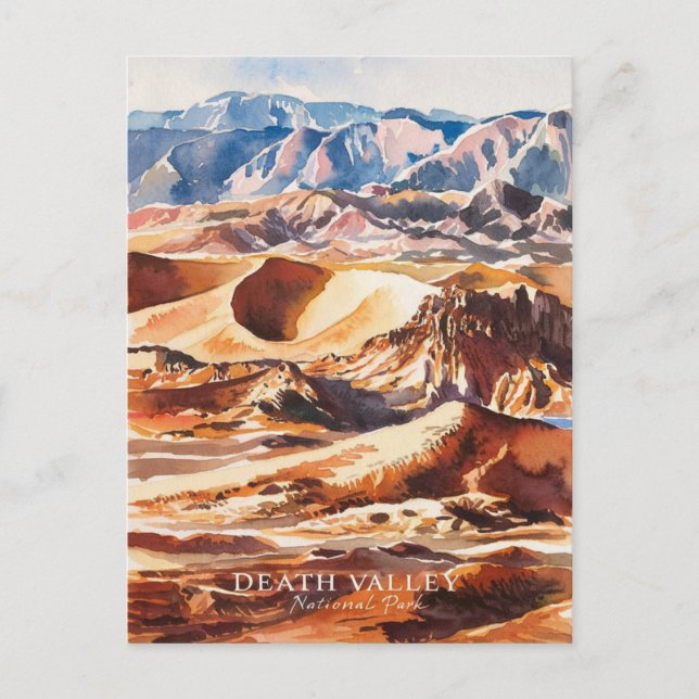 Death Valley National Park Watercolor Painting Postcard (Front)