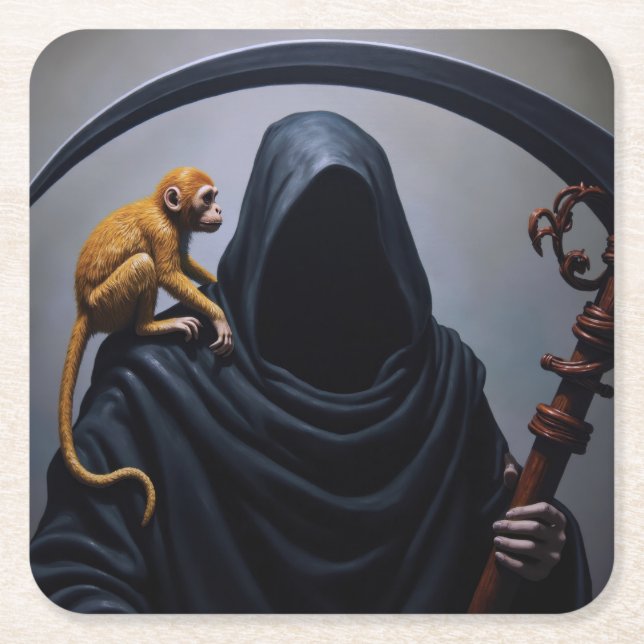 Death with an Ape Square Paper Coaster (Front)