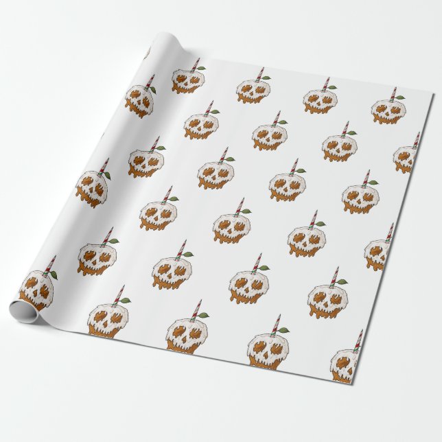 Deathly Sweet Caramel Apple Skull Wrapping Paper (Unrolled)