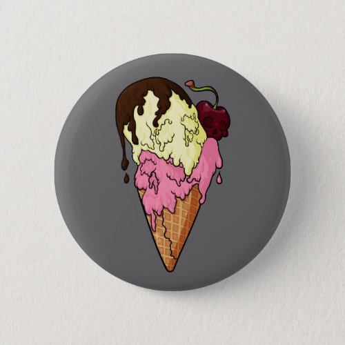 Deathly Sweet Strawberry n Banana Skull Ice Cream Button