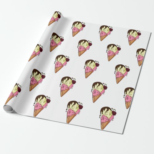 Deathly Sweet Strawberry n Banana Skull Ice Cream Wrapping Paper