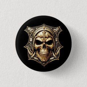 Deathmetal Totenkopf Gold Shield Button
