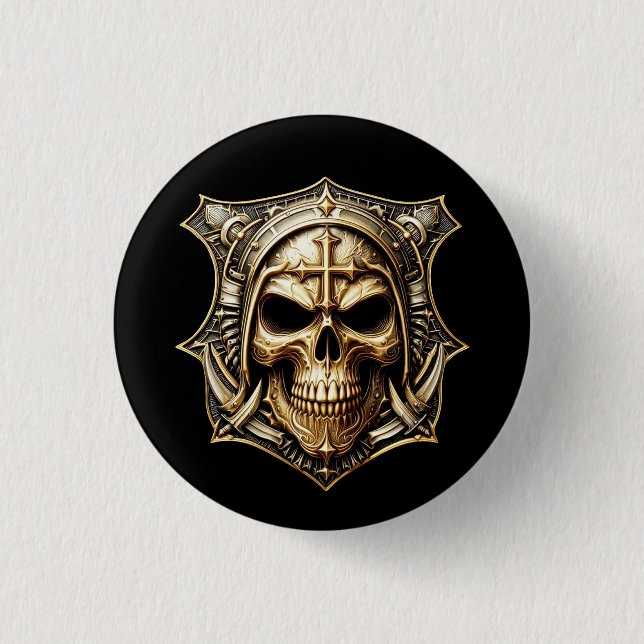 Deathmetal Totenkopf Gold Shield Button (Front)