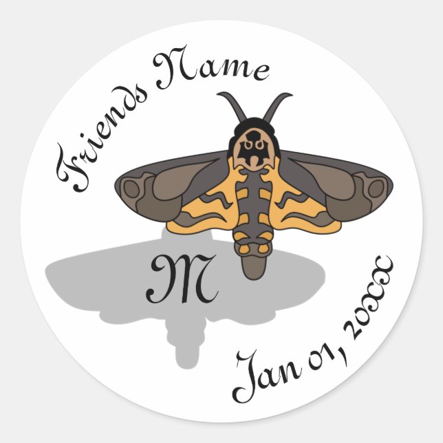 Death's Hawk Head Monogram Classic Round Sticker (Front)