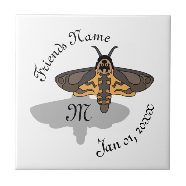 Death's Hawk Head Moth Monogram Ceramic Tile (Front)