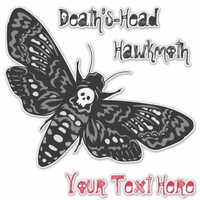 Death's Head Hawkmoth Sinister Skull Retro Sticker (Front)