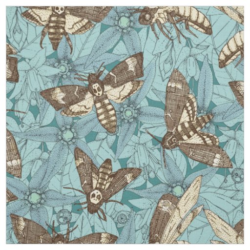 Death's-head hawkmoth teal fabric