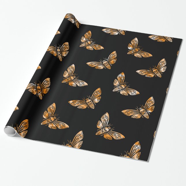 Death's Head Moth Pattern Wrapping Paper (Unrolled)