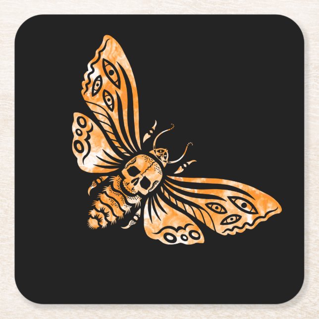 Death's Head Moth  Square Paper Coaster (Front)