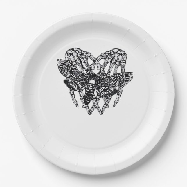 Deathshead Moth Classic - Skeleton Hand Heart Paper Plates (Front)