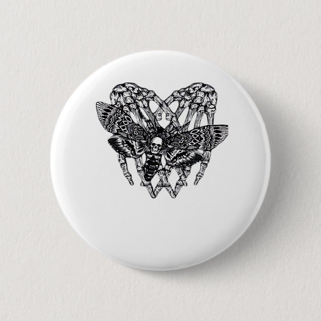 Deathshead Moth Classic Skeleton Hand Heart Style Button (Front)