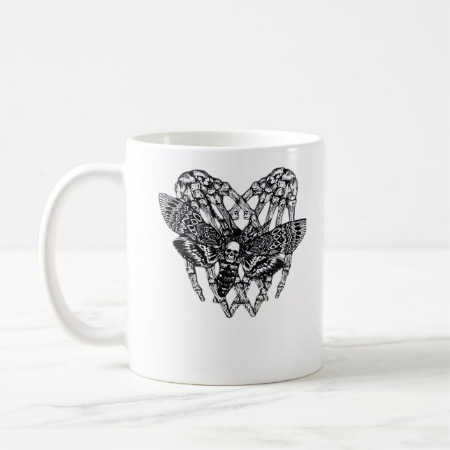 Deathshead Moth Classic Skeleton Hand Heart Style Coffee Mug (Left)