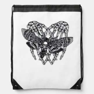 Deathshead Moth Classic Skeleton Hand Heart Style Drawstring Bag