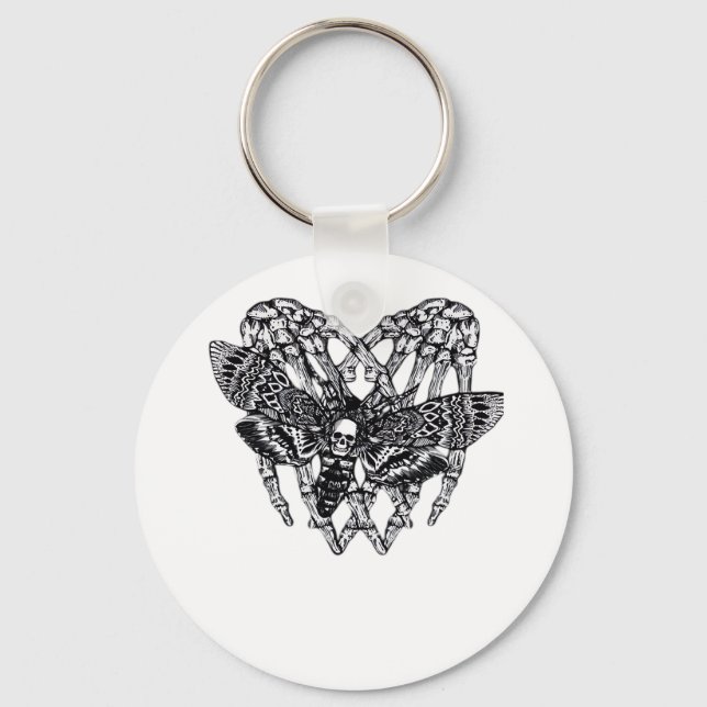 Deathshead Moth Classic Skeleton Hand Heart Style Keychain (Front)