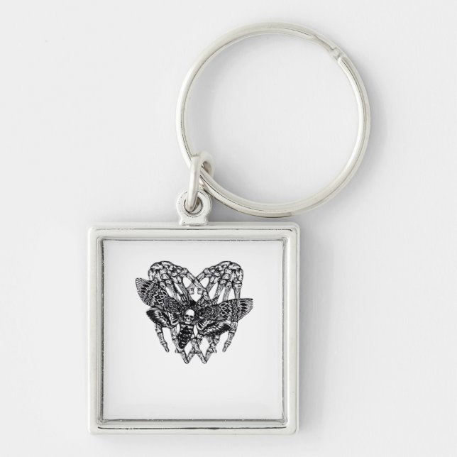 Deathshead Moth Classic Skeleton Hand Heart Style Keychain (Front)