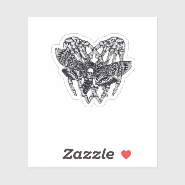 Deathshead Moth Classic Skeleton Hand Heart Style Sticker (Sheet)