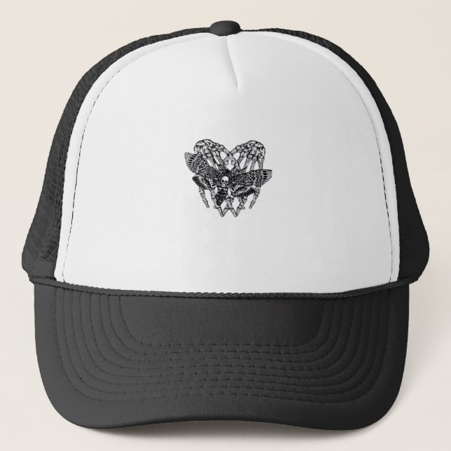 Deathshead Moth Classic Skeleton Hand Heart Style Trucker Hat (Front)