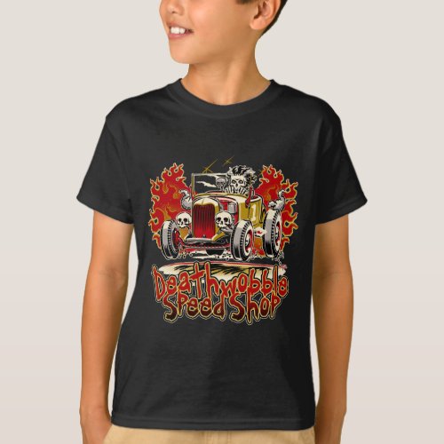 Deathwobble Speed Shop Hotrod Zombie T_Shirt