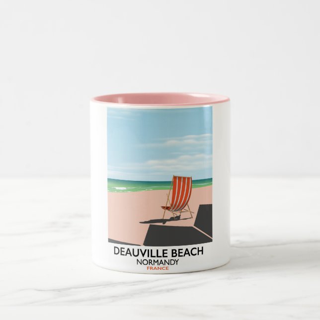 Deauville Beach france seaside poster. Two-Tone Coffee Mug (Center)