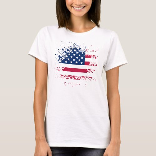 Dbardeur Femme Blanc Basic USA Flag T_Shirt