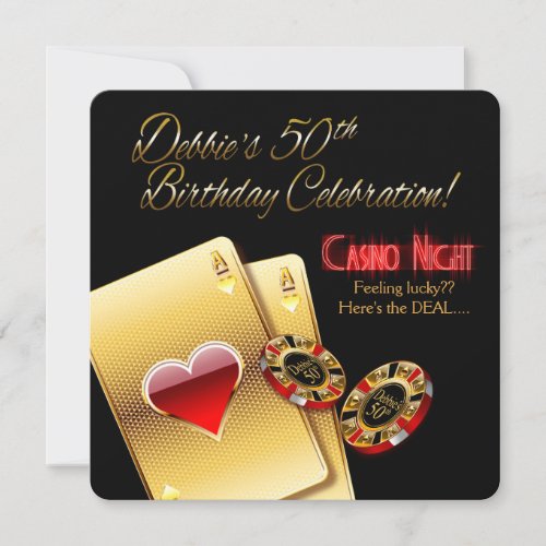 Debbie Vegas Casino Night 50th Birthday Party Invitation