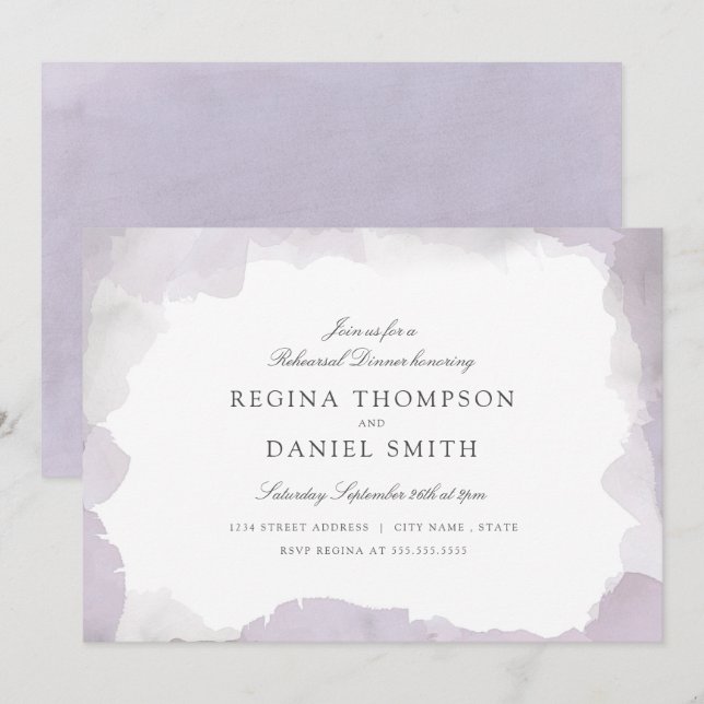 Debonair Lavender Rehearsal Dinner Invitation (Front/Back)