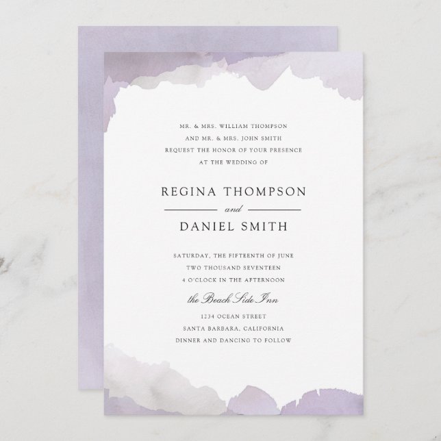 Debonair Lavender Wedding Invitation (Front/Back)