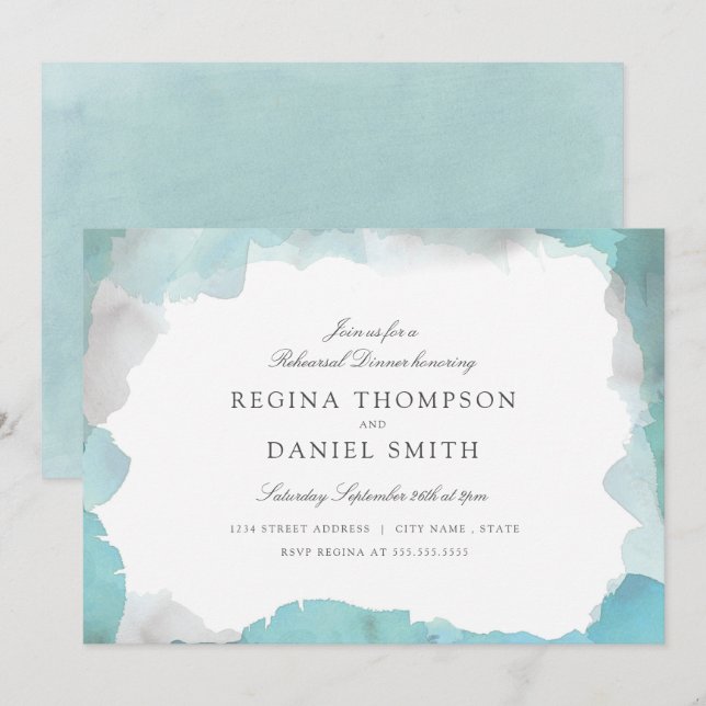Debonair Turquoise Rehearsal Dinner Invitation (Front/Back)