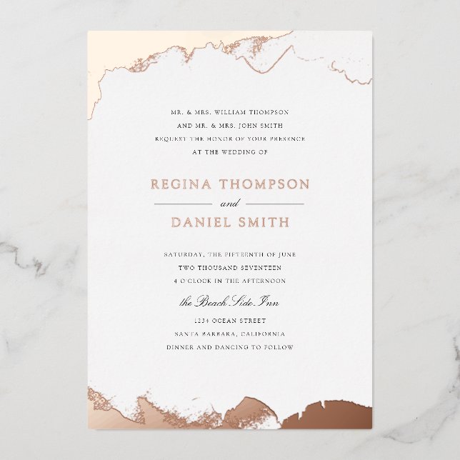 Debonair Wedding Dipped in Rose Gold Foil Invitation (Front)