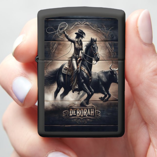 Deborah Cowgirl Lassoing In Rodeo Zippo Lighter (In Hand)