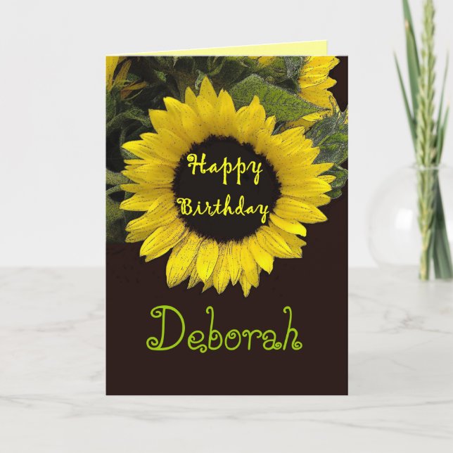 DEBORAH Custom Name Happy Birthday Sunflower Card (Front)