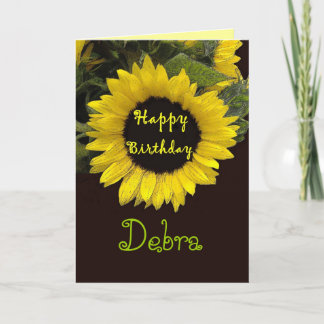 DEBRA Custom Name Happy Birthday Sunflower Card