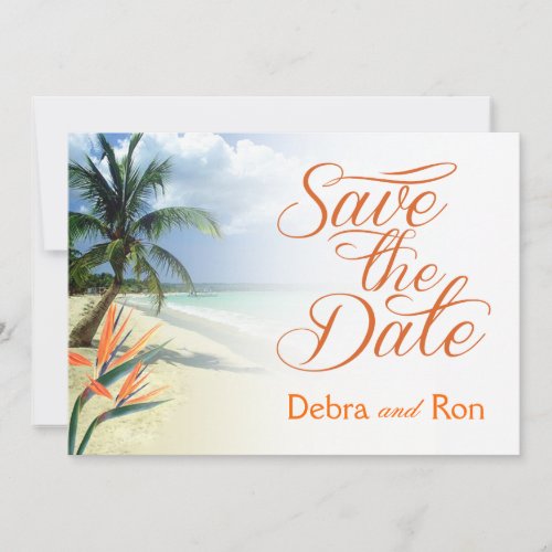 Debra Emerald Waters Beach Save the Date  papaya