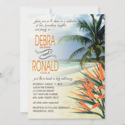 Debra Emerald Waters Tropical Beach  papaya FELT Invitation