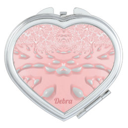 DEBRA ~ Soft Pink and White 3D Fractal ~  Compact Mirror
