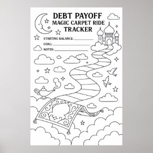 Debt Payoff Magic Carpet Ride Tracker Coloring  Poster