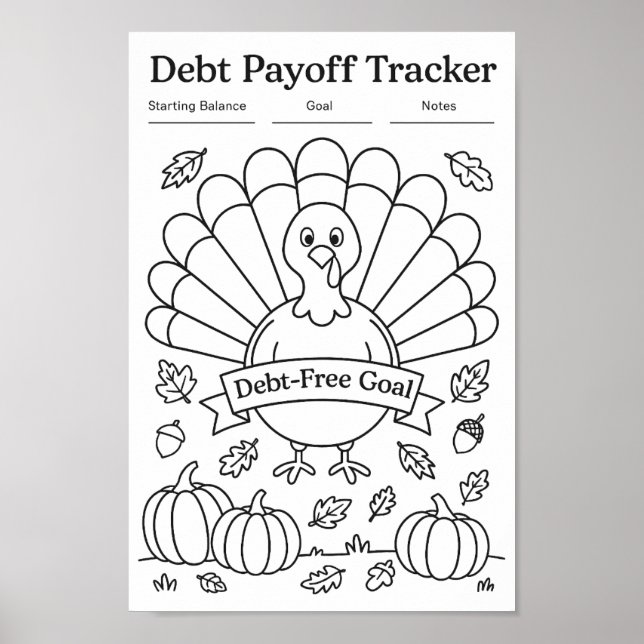 Debt Payoff Turkey Feathers Tracker  Poster (Front)