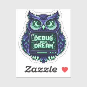 Debug and Dream Mint Indigo Coding Owl Sticker