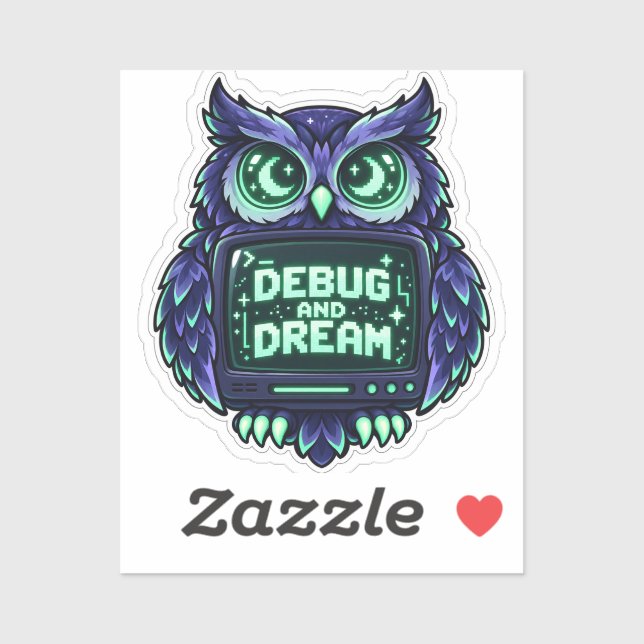 Debug and Dream Mint Indigo Coding Owl Sticker (Sheet)