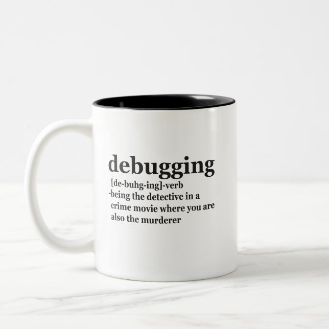 Debugging Definition Funny Coding Programming Gift Two-Tone Coffee Mug (Left)