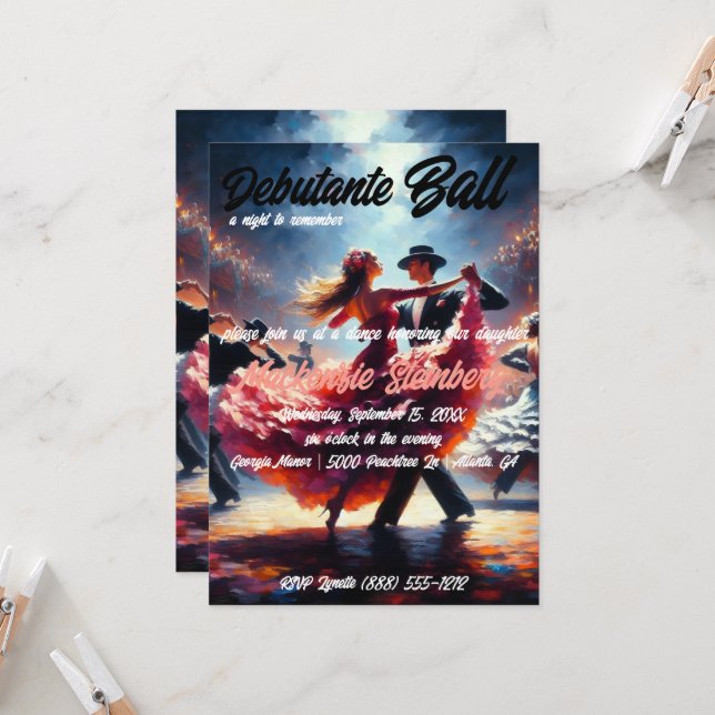 Debutante Ball Cotillion Ballroom Dancing Invitation (Front/Back In Situ)