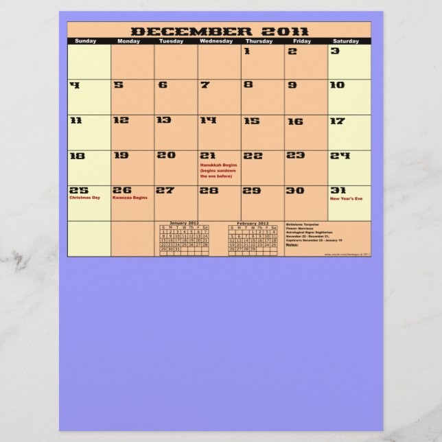 Dec. 2011 Calendar 13 Month Multipurpose Flyer. Flyer (Front)