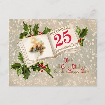 Dec 25th Church Holly Snow Postcard by kinhinputainwelte at Zazzle